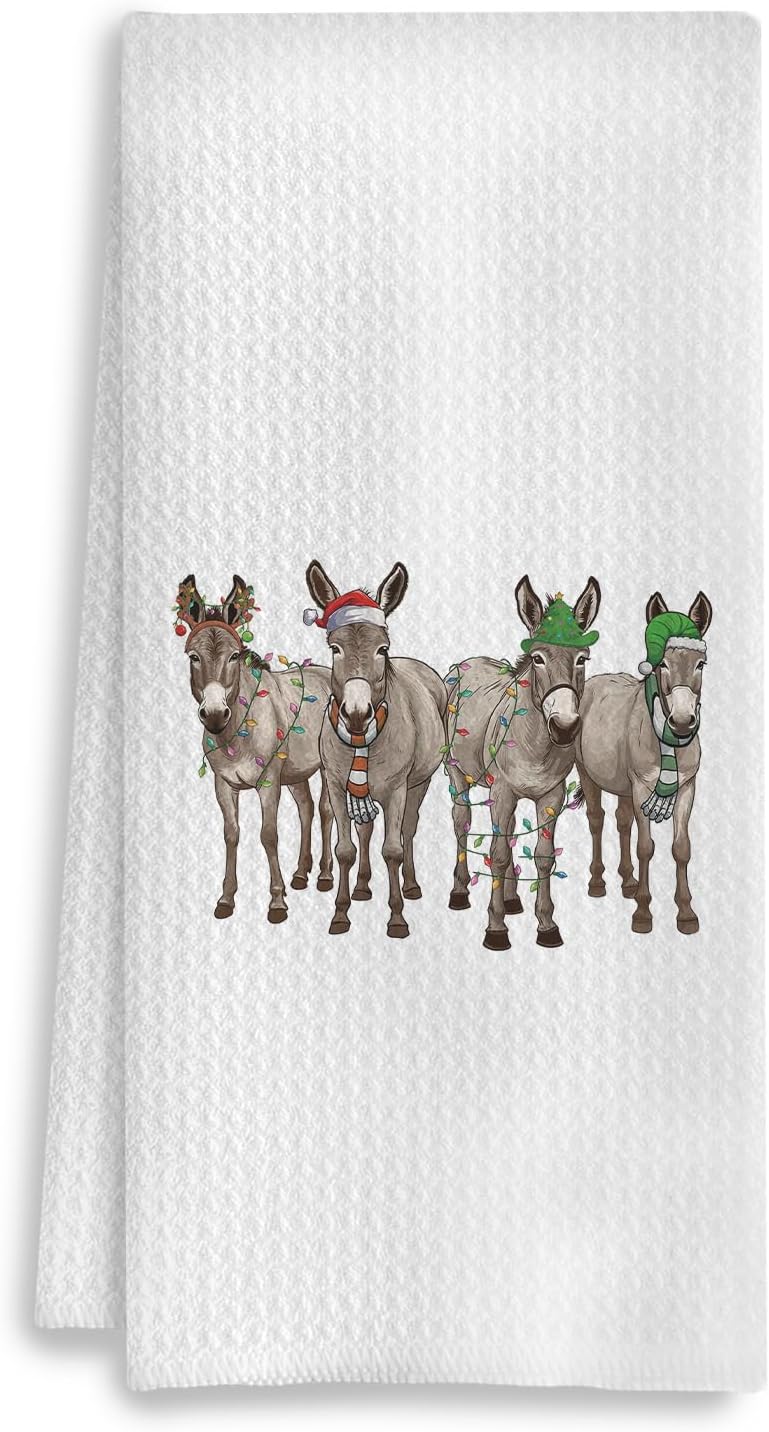 COWEB Christmas Donkey Kitchen Towels, Donkey Gifts for Women, Donkey Decor, Farmhouse Christmas Dish Towels Tea Towels for Kitchen, Christmas Hand Towels for Bathroom, Donkey Bathroom Decor, 16x24 Inch - Image 1